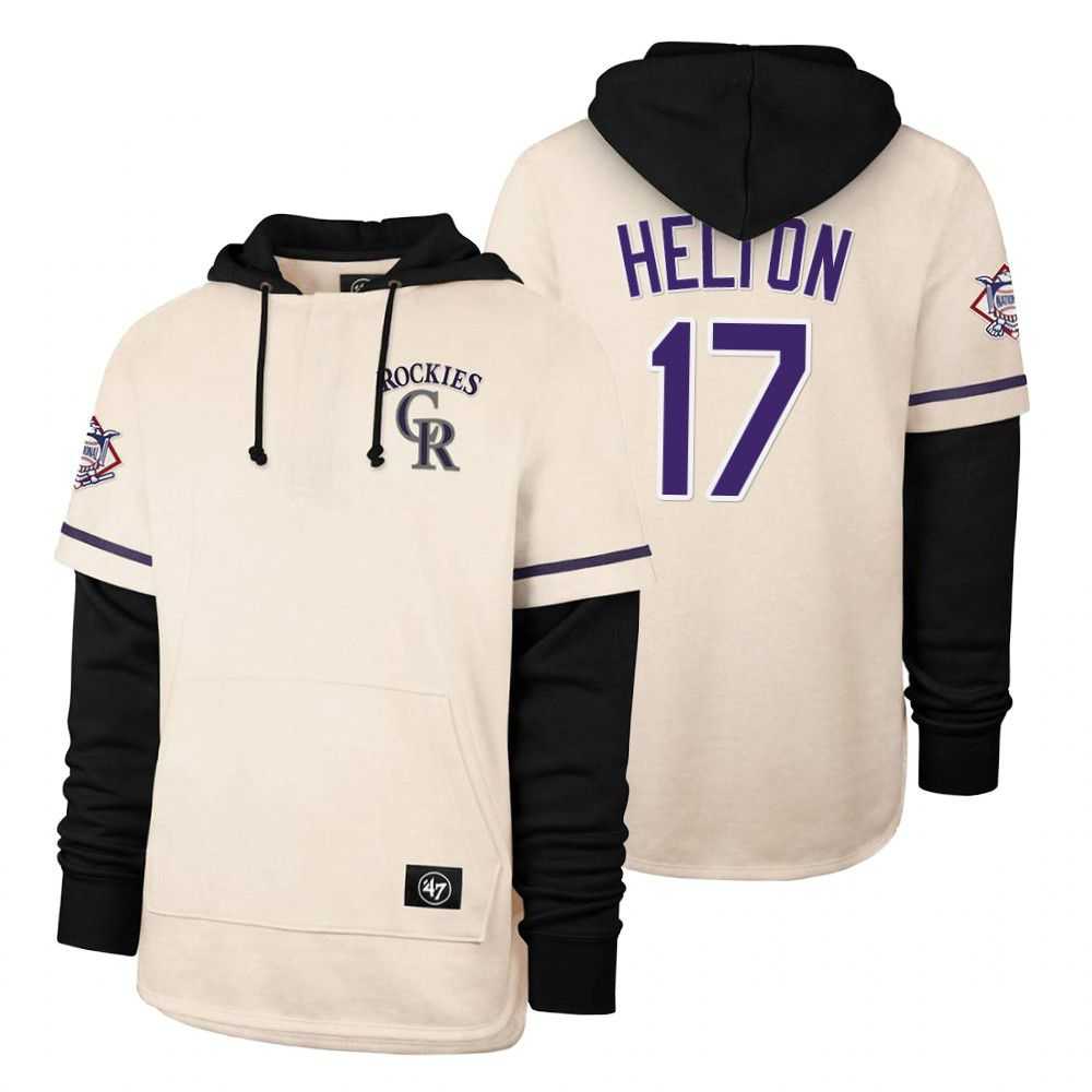 Men Colorado Rockies 17 Helion Cream 2021 Pullover Hoodie MLB Jersey